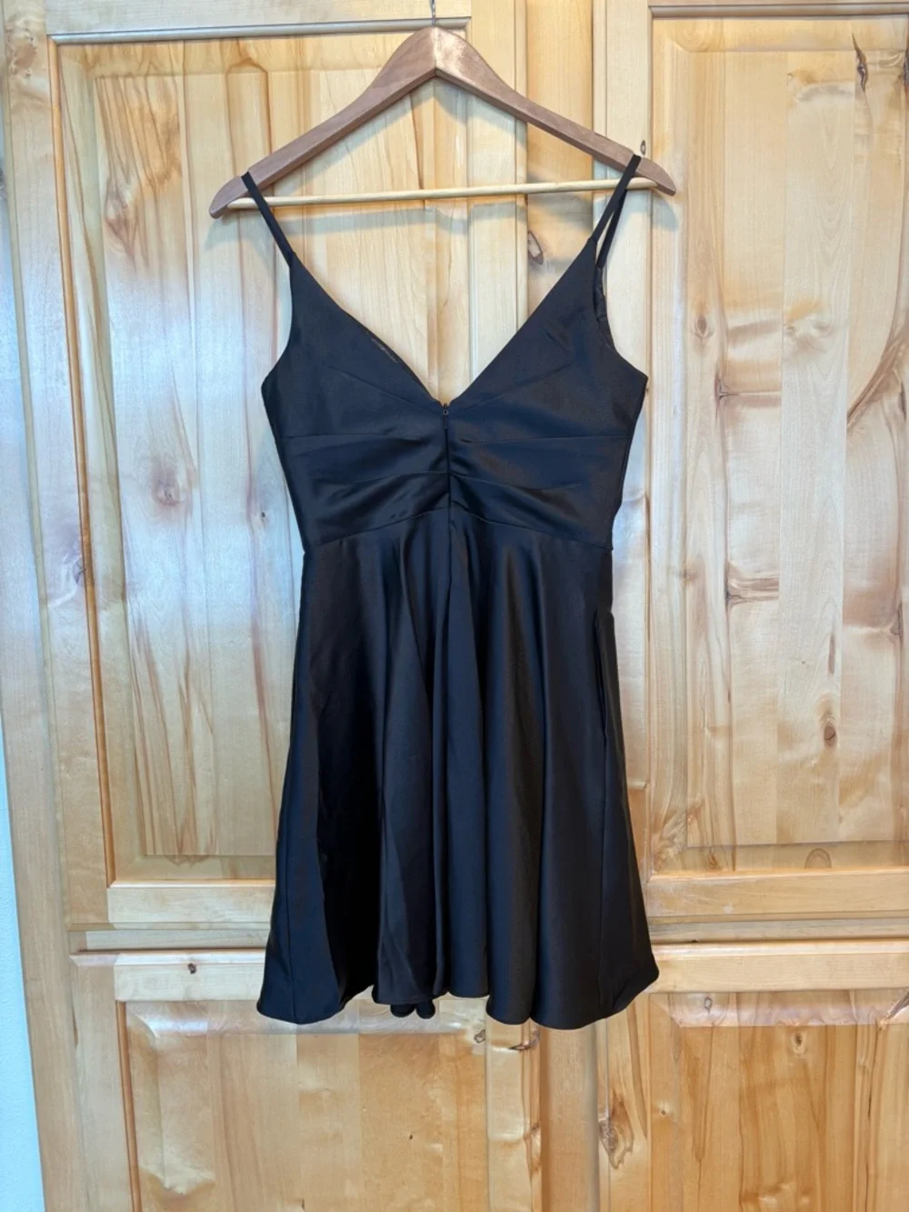 Lulu’s Remarkable Romance Black Satin Skater Dress with Pockets - Picture 5 of 8